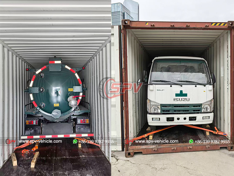 2 Units of ISUZU Waste Water Tank Trucks Loaded into 40HQ Container 
